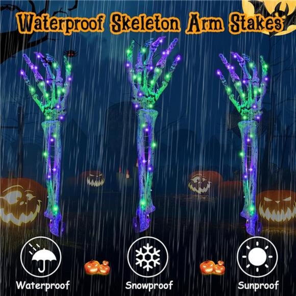 Halloween Decorations 5 Pack Solar Powered Skeleton Arm StakesLights 110pcs - Picture 5 of 8
